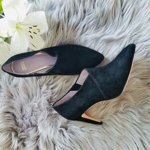 New Johnston & Murphy Isabel Black Suede Heel Booties